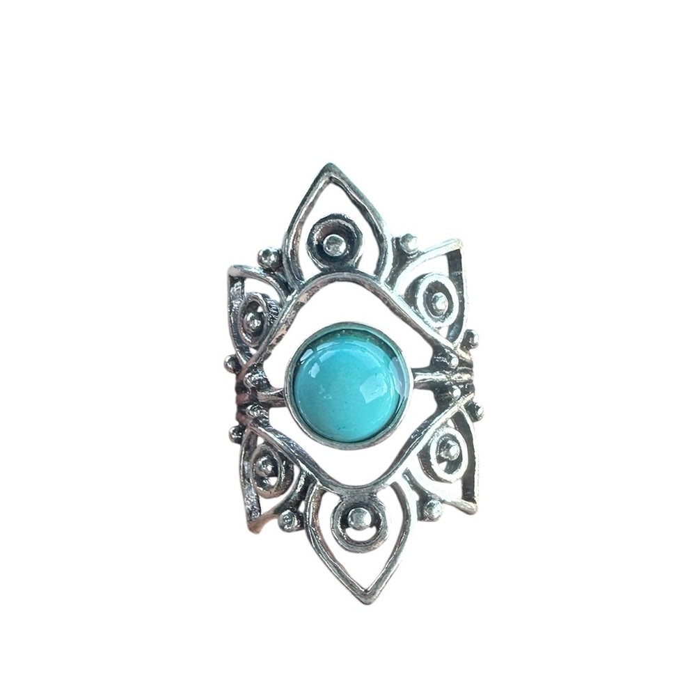 Native American Inspired Silver and Center Turquoise Stone Ring